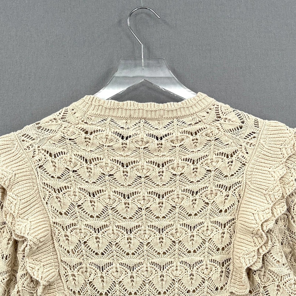 LINE + DOT Diane Sweater Womens Large Cream Crochet Ruffle Shoulder Round Neck - Picture 8 of 15